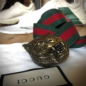 Gucci Tiger Head Buckle elastic web belt 💎